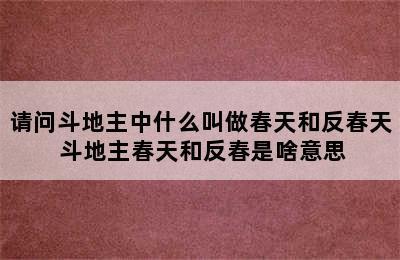 请问斗地主中什么叫做春天和反春天 斗地主春天和反春是啥意思